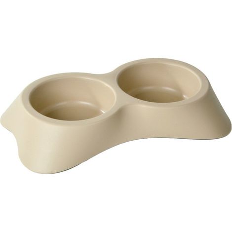 Gamelle double pour chien et chat Taupe 25x16 cm