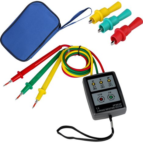 Testeur de séquence de phases Testeur de champ tournant Affichage numérique des phases : Testeur de rotation de présence de séquence de 3 phases avec pinces crocodiles et testeur sonore AC60V600V (1/5)