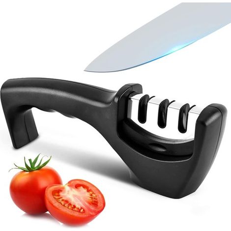 Afilador de cuchillos de cocina (1 unidad), Use guantes resistentes a los cortes para afilar los cuchillos manualmente de forma segura (1/5)