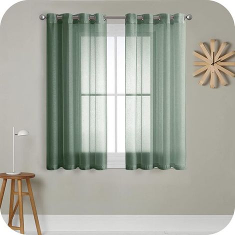 2 Pièce Rideau Voilage Vert 140x160 cm à Oeillet Semi-Transparent en Effet Lin Décorations d'intérieur de Fenêtre de Salon Moderne Chambre Cuisine Balcon Baie Vitrée Léger Romantique (1/4)