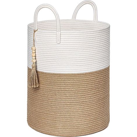 Panier à linge tressé - Grand panier de rangement en coton de 50 x 40 cm - Panier polyvalent pour le linge sale/rangement - Convient pour le salon, la chambre d'enfant et comme espace de rangement ... (1/5)