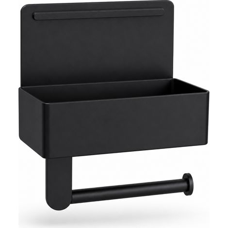 Porte Papier Toilette Acier Inox Noir Mural Salle de Bain 20,5 cm (1/5)