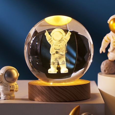 Lampe Décorative Veilleuse Boule De Cristal 3d, Boule De Cristal Avec Base, Système Solaire Planètes Boule De Cristal Sphère Décoration De Table Artisanat (Astronauts)