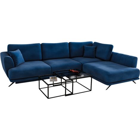 Canapé convertible angle droit tissu bleu Savary 280cm (1/4)