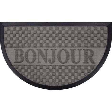 Tapis d'Entrée Demi-Lune "Bonjour" 45x75 cm Gris (1/3)