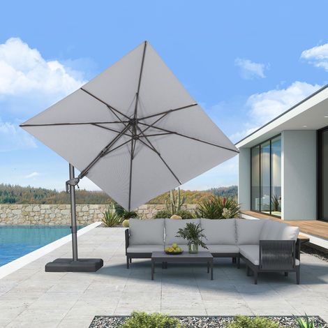 Parasol Déporté 2,5 x 3 m Toile Imitation Acrylique Gris Galet (1/5)