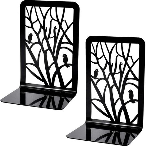 Serre-livres antidérapants en métal, lot de 2, motif oiseau - noir 9,5 x 12 x 17,5 cm (1/3)