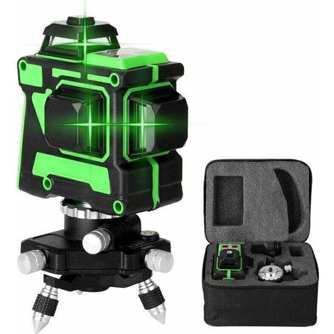 KZQ – Niveau laser 3D 12 lignes – Lumière verte – Portée 30m – Précision ±0,2mm/m – Étanche et résistant à la poussière – Inclus : support et étui
