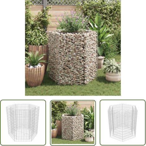 The Living Store Lit surélevé à gabion hexagonale 100x90x100 cm - Jardinière En Gabion - Bac À Plantation Surélevé - Border Fleuri - Décoration Extérieur - Jardin Design (1/5)