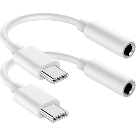 Lot de 2 adaptateurs jack 3,5 mm pour casque, compatibles avec iPhone X (10)/8/8 Plus/7/7 Plus, iOS 10.3, 11 et versions ultérieures. Adaptateur USB-C blanc. (1/5)