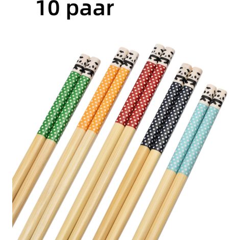 Lot de 10 paires de baguettes en bambou 24 cm multicolores avec motif panda vaisselle réutilisable pour repas et service de table (1/5)
