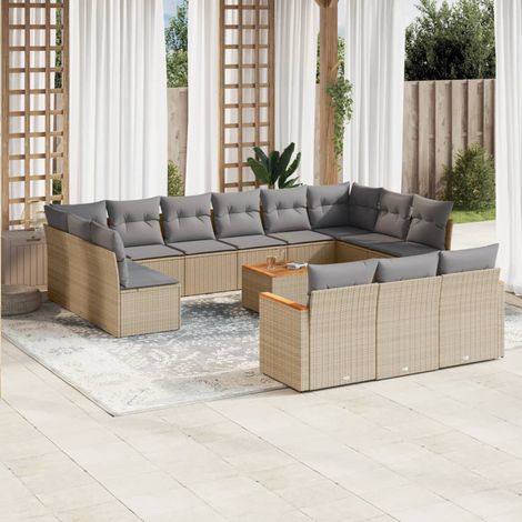 Set sofás jardín 14 pzas y cojines ratán sintético beige mezcla vidaXL (1/5)