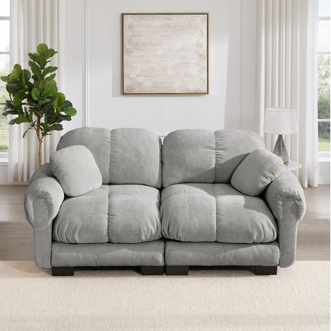 2-Sitzer Sofa 190 cm aus Chenille in Hellgrau, modular mit dicken Sitzkissen (1/5)