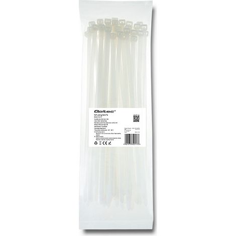 Bridas Qoltec  7,2 x 300 mm  50 unidades  Nailon 66  UV  Blanco (1/5)
