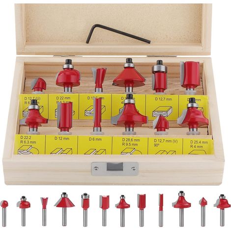 AIDUCHO Lot De 12 Fraises À Défoncer En Carbure De Tungstène Avec Clé À Molette (12 Fraises À Queue De 6,35 Mm – Rouge) (1/5)