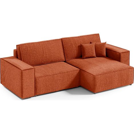 Canapé d'angle réversible et convertible 3 places avec coffre Isaac Mini velours côtelé Orange brique (1/5)