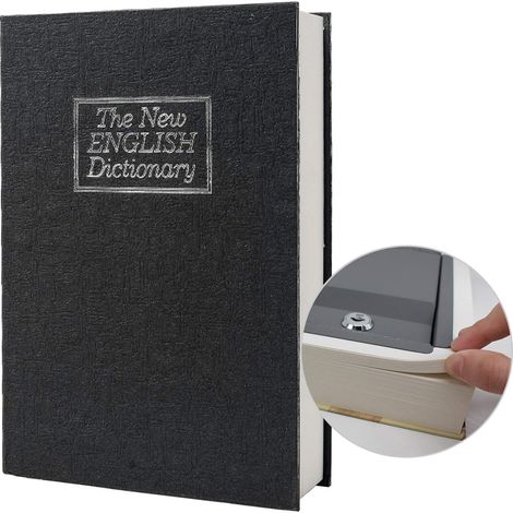 carnet de transfert en papier sûr pour bijoux, argent et argent liquide, creux avec compartiment caché, clé et cadenas à combinaison (Serrure à clé, Dictionnaire noir) (1/5)