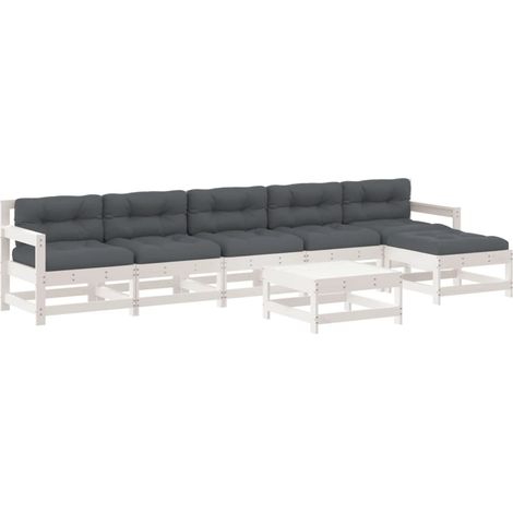Maison Exclusive - Set Divani da Giardino 7pz con Cuscini in Legno Massello Bianco