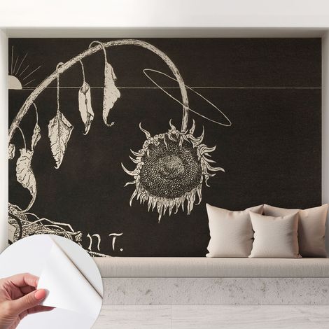 Papier peint autocollant adhésif décoratif avec motifs pour salon et chambre a motif Tournesol nostalgique 208x146 cm (1/5)