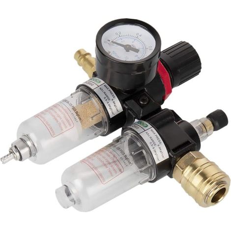 Réducteur de pression d'air comprimé Séparateur d'eau d'air comprimé avec manomètre Unité d'entretien 1/4'' Air comprimé pour compresseur, régulateur de pression, régulateur, filtre à gaz. (1/5)
