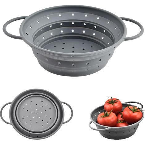 Passoire à pâtes pliable en silicone de 28 cm - Passe au lave-vaisselle - Sans BPA - Pour pâtes, légumes, haricots, fruits, idéal pour la cuisine, le camping (1/5)