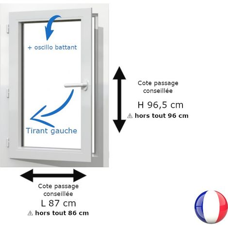 Fenêtre PVC blanc 1 vantail hors tout H 96 x L 86 cm oscillo battant pour pose rénovation - tirant gauche (1/5)