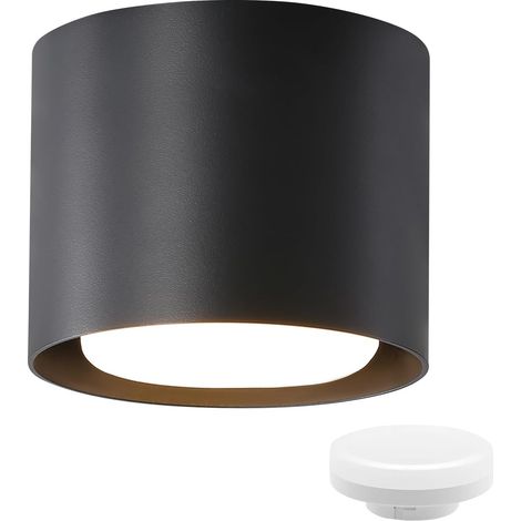 Lámpara de techo LED- GBLY Foco de techo LED de superficie: de superficie L redonda Lámpara de techo plana de aluminio Foco de 230V con bombilla GX53 5W 3000K, negro