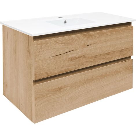 Ensemble meuble 2 tiroirs avec vasque - SAT - B-Way - 99x50x45 - Chêne
