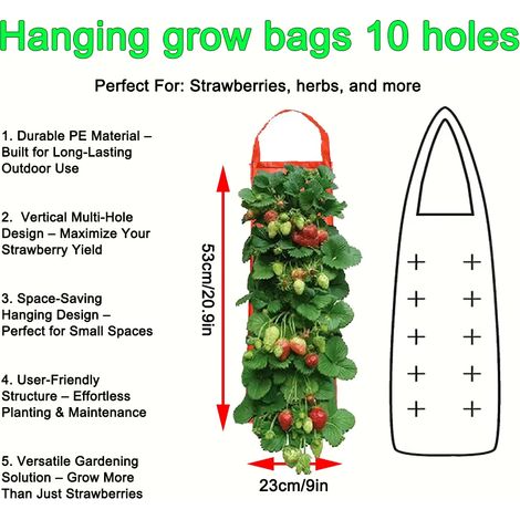(PE orange 10 trous, 1 pièce) Sacs de culture suspendus pour fraises et tomates - Jardin vertical - Pot de culture pour fraises - Tour aéroponique (1/4)