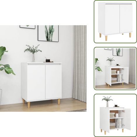 Buffet avec pieds en bois massif blanc bois d'ingénierie - Buffet - Armoire - Meuble De Rangement - Style Scandinave - Meuble Tv (1/5)