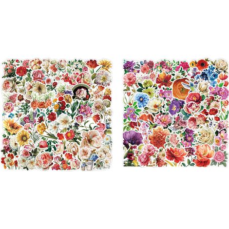 100 autocollants fleurs et plantes, imperméables, réutilisables, pour skateboard, bagages, téléphones, ordinateurs portables et scrapbooking (1/5)