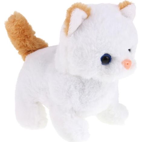 Chaton interactif, jouet qui marche et bouge la queue, mascotte blanche et rouge (1/3)