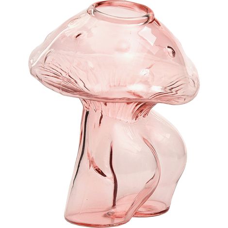 Vase hydroponique en verre transparent, design champignon créatif, décoration intérieure unique, flacon aromathérapie, couleur rose (1/5)