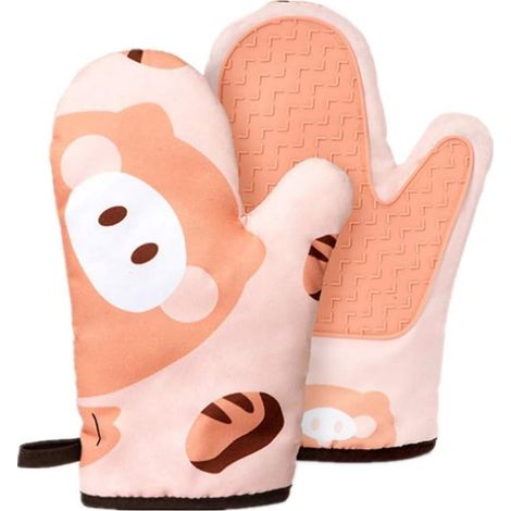 Hitzebeständige Handschuhe, Küchenhandschuhe mit rutschfestem Silikon-Design (Dark Pink Pig) (1/5)