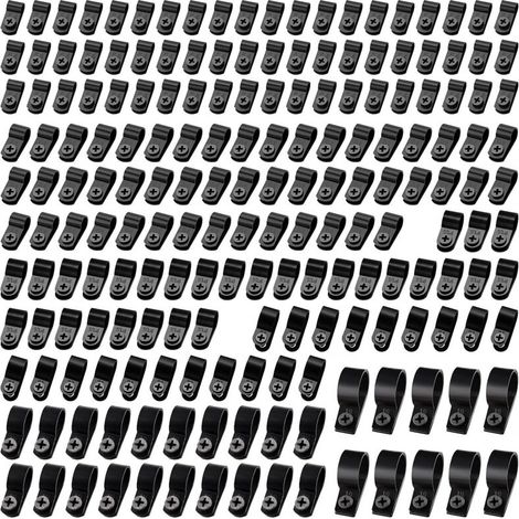190 Pièces 6 Tailles R-Type Attache de Câble Pince de Fil Kit, Nylon Plastique Câbles Clips avec 190 Pièces des Vis, pour la Gestion des Fils (Noir) (1/4)