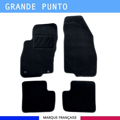 Tapis de sol voiture - Sur mesure pour  Fiat GRANDE PUNTO (10/2005-12/2012) - Moquette Antidérapante - Clips et Scratch - 4 pièces (1/4)