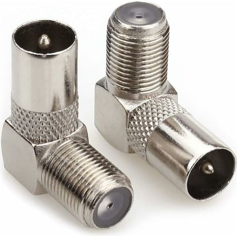 Prise d'antenne TV mâle coaxiale vers Prise F Adaptateur Angle Droit de 90 degrés, Câble coaxial pour antenne TV Connecteurs F Adaptateur Satellite Type F Prise de vis -Paquet de 2 (1/5)