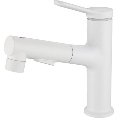 Robinet de cuisine blanc mat extractible, avec mitigeur monocommande, 2 jets d'eau, design moderne et résistant