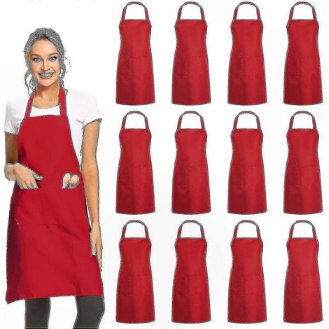 Lot de 12 tabliers noirs unisexes avec poches - Vêtements professionnels pour cuisine commerciale (1/4)