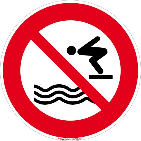 Panneau Interdiction de Plonger - Signalisation Sécurité - Aluminium 2 mm - Diamètre 250 mm