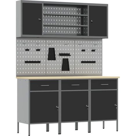 vidaXL Armario de trabajo 7 uds. Negro Madera Ingenierizada y Acero (1/2)