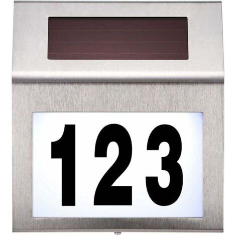 Plaque de numéro de maison en acier inoxydable avec énergie solaire, à l'épreuve de l'eau pour maison, Lampe à LED à énergie solaire, lampe de numéro de maison (1/5)