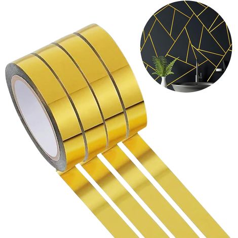 4 Rouleaux De Doré Ruban Adhésif Décoratif Pour Carrelag,Bricolage Autocollante Joint Ligne Bande(10 Mm x 50 m) Ruban Adhésif Doré Pour Sols,Murs,Plafonds,Portes Et Fenêtres,Maison Déco (1/5)