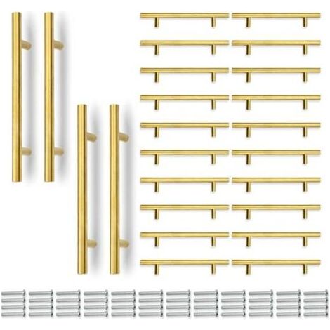 24 Stück 200MM (128MM Lochabstand) Gold T-Griff Küchenschrankgriff, Edelstahl, für Schränke, Schubladen, Kleiderschränke (1/4)