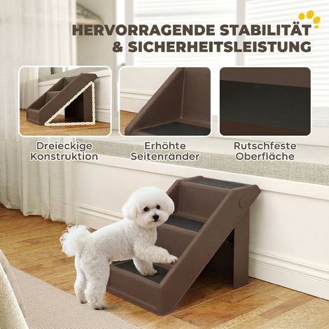 Marche pour petit chien, 3 niveaux, 36,5 cm de haut, escabeau pliable pour chien, utilisez-le sur lit, canapé, fauteuil ou voiture, brun (1/4)