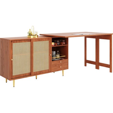 CHICFURN Mesa de bar extensible 187x40x76 cm en MDF marrón giratoria 360° con almacenaje (1/5)