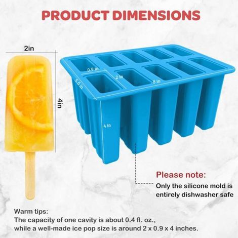 Moules à glace maison en silicone sans BPA, lot de 10 avec 50 bâtonnets, 10 réutilisables, entonnoir et pinceau, bleu (1/4)
