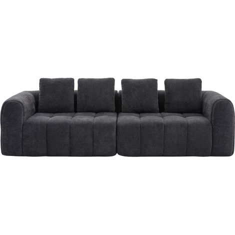 Sofá modular de 2 piezas en tejido efecto terciopelo gris oscuro 260 cm con reposabrazos (1/5)