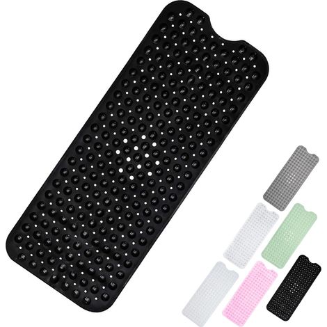 Tapis de Douche 100x40cm, Douche Extra Long antimoisissure Noir, Tapis antidérapant pour Baignoire, Douche avec ventouses, Trous de Drainage, Salle de Bain lavables en Machine pour Enfants et âgées (1/5)