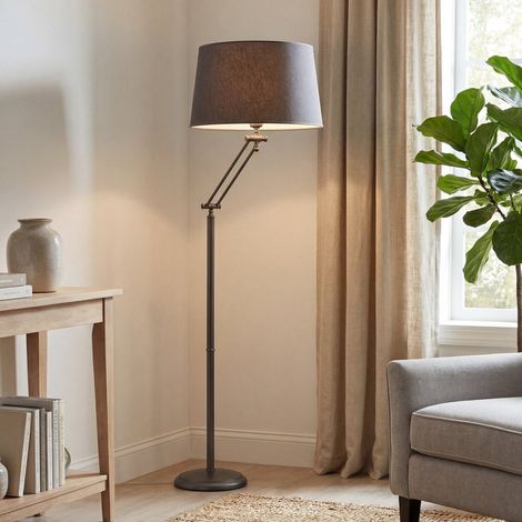 Klassische Standlampe Messing Stoff in Beige